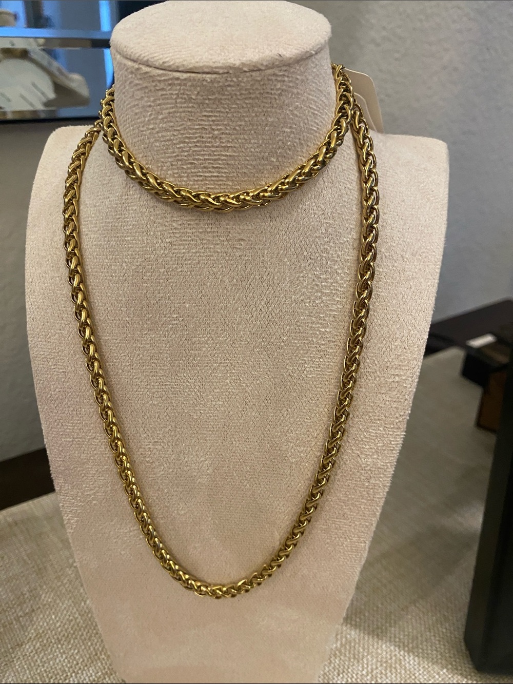 Elegant antique gold twisted rope chain and necklace and  bracelet set.
